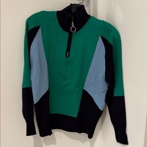 Colorblock Half-Zip Sweater by Sandro- Green, Blue, and Black